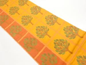 木に格子模様織出し洒落袋帯